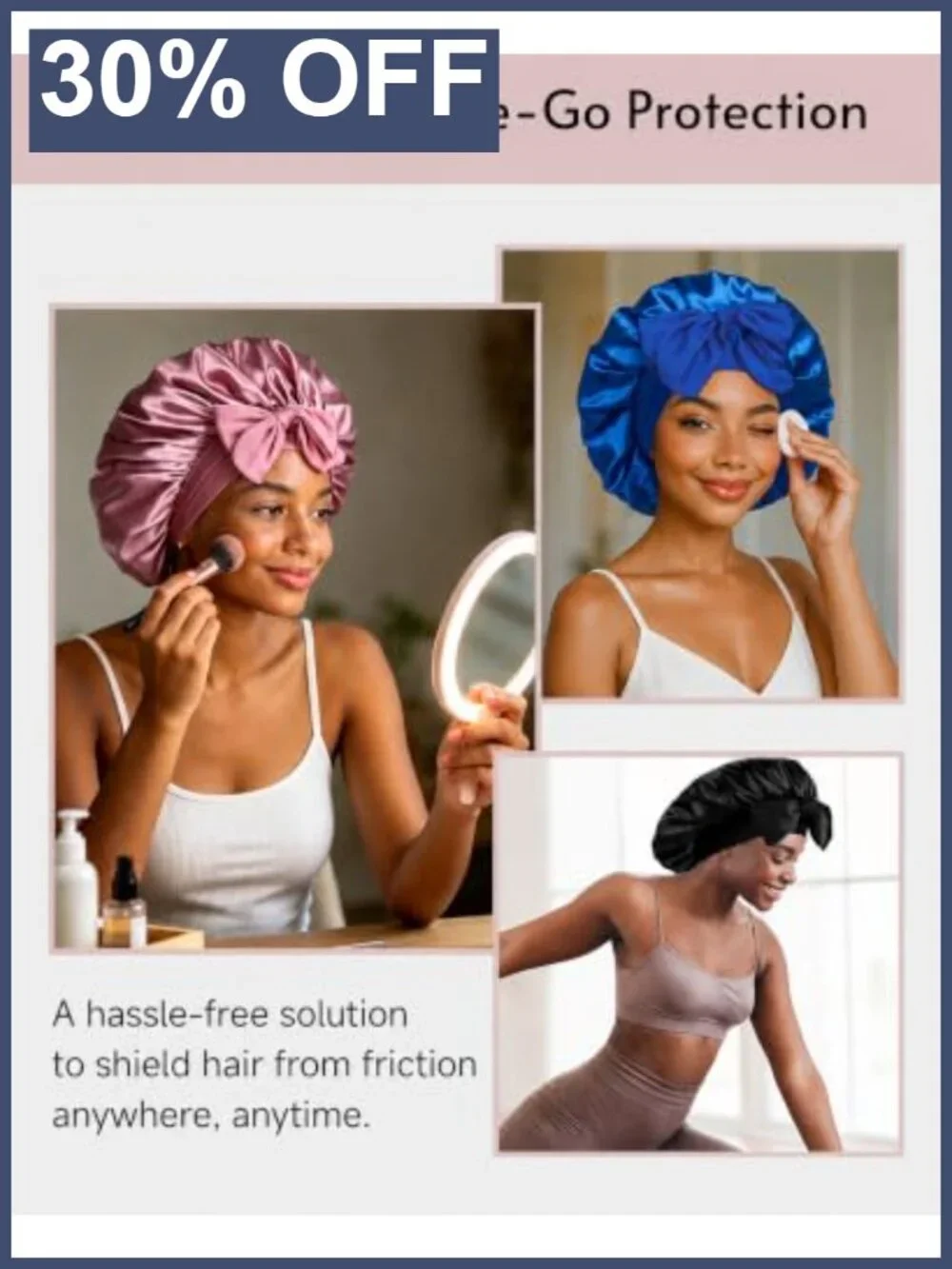 3 Pack Adjustable Satin Bonnets for Sleeping, Double Layer Hair Bonnet with Tie